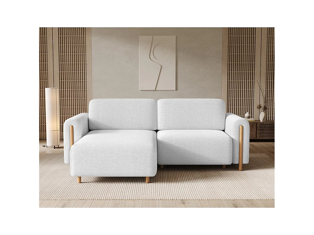 Canapé d'angle convertible ARVESSA blanc alpin chenille – Angle gauche avec coffre