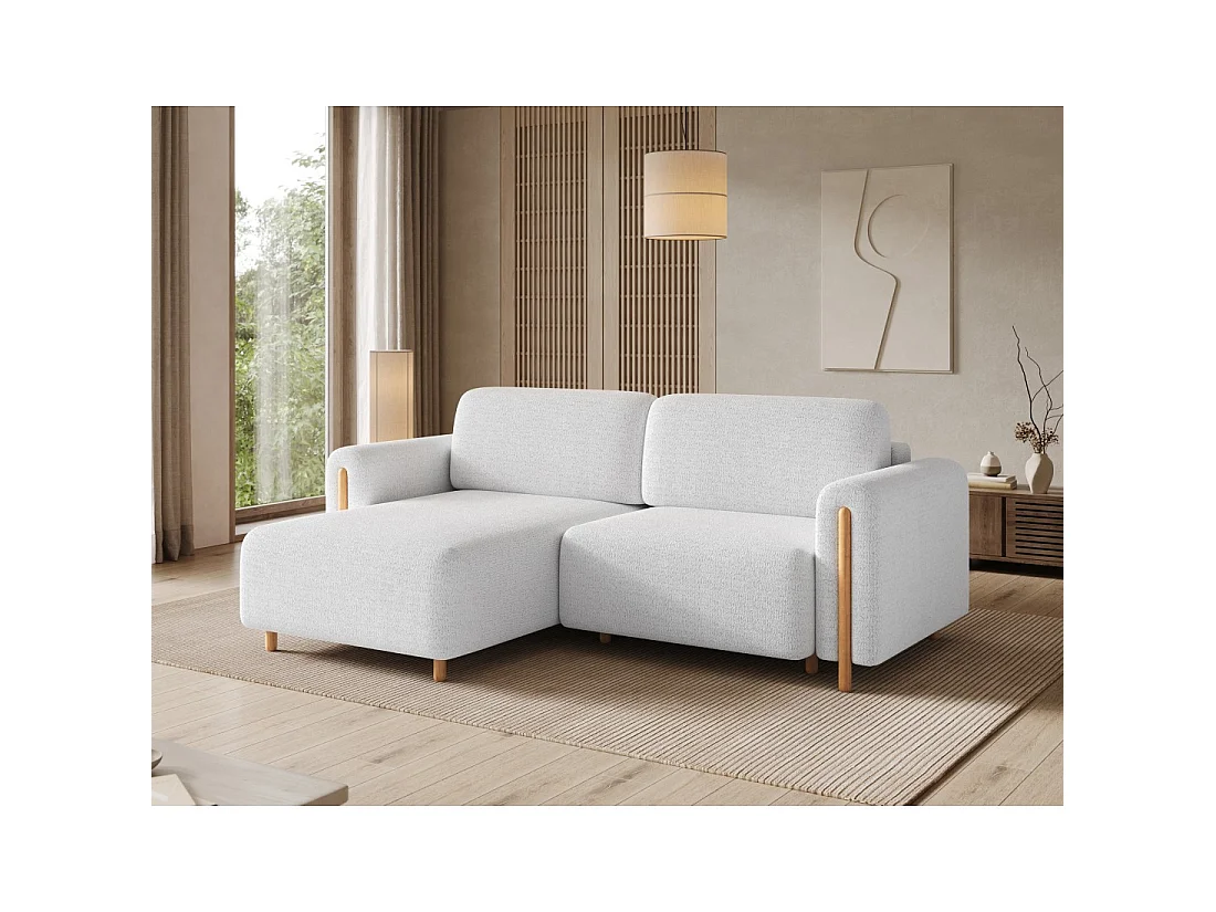 Canapé d'angle convertible ARVESSA blanc alpin chenille – Angle gauche avec coffre