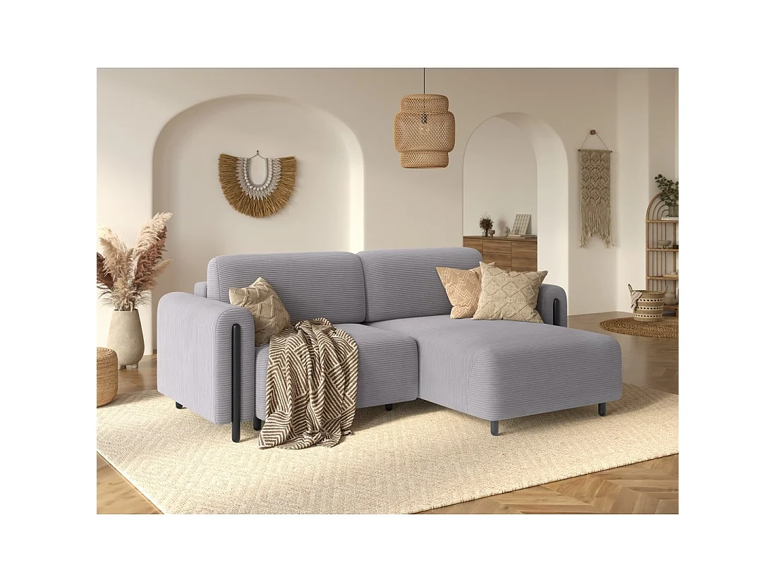 Canapé d'angle convertible ARVESSA gris clair velours côtelé – Angle droit