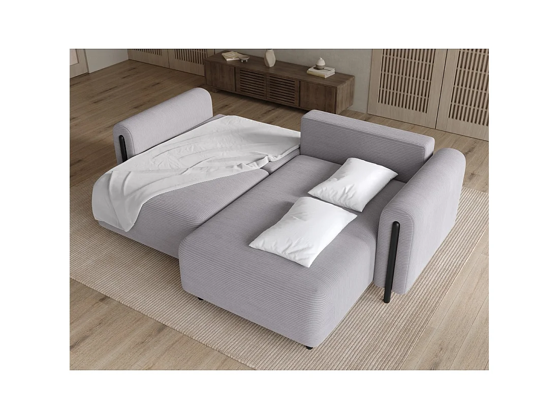 Canapé d'angle convertible ARVESSA gris clair velours côtelé – Angle droit