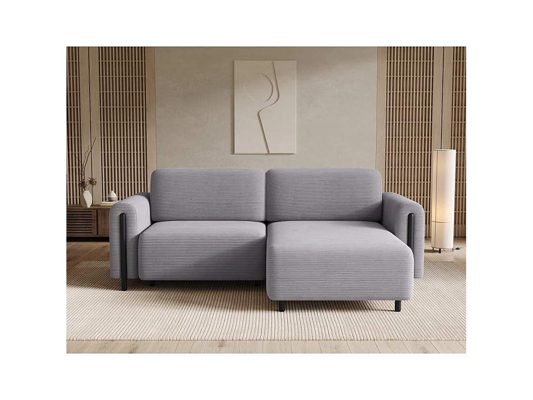 Canapé d'angle convertible ARVESSA gris clair velours côtelé – Angle droit