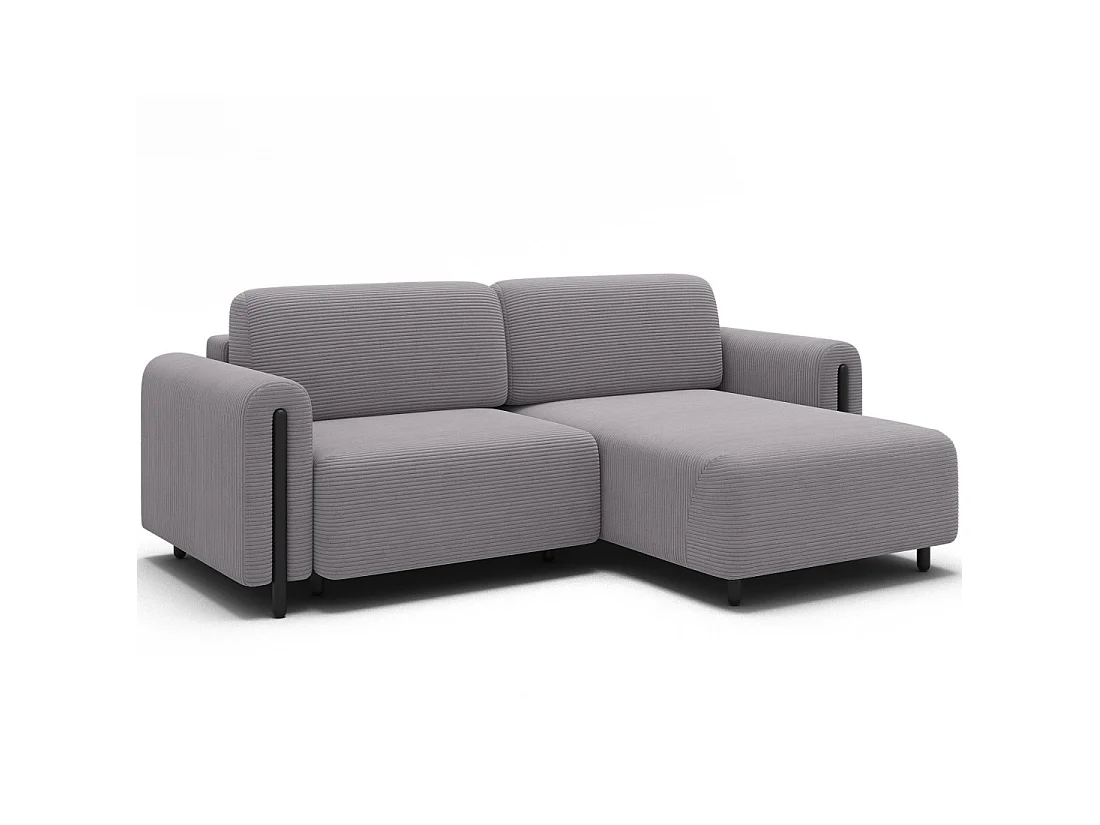Canapé d'angle convertible ARVESSA gris clair velours côtelé – Angle droit