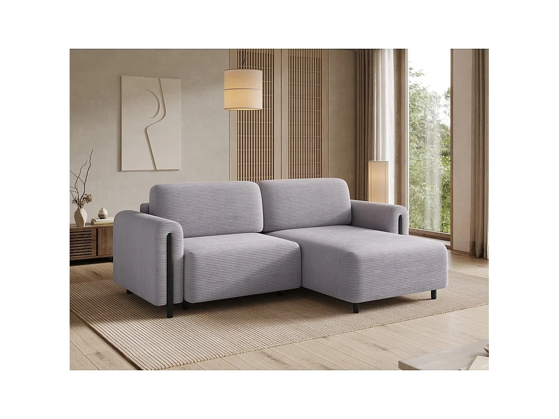 Canapé d'angle convertible ARVESSA gris clair velours côtelé – Angle droit