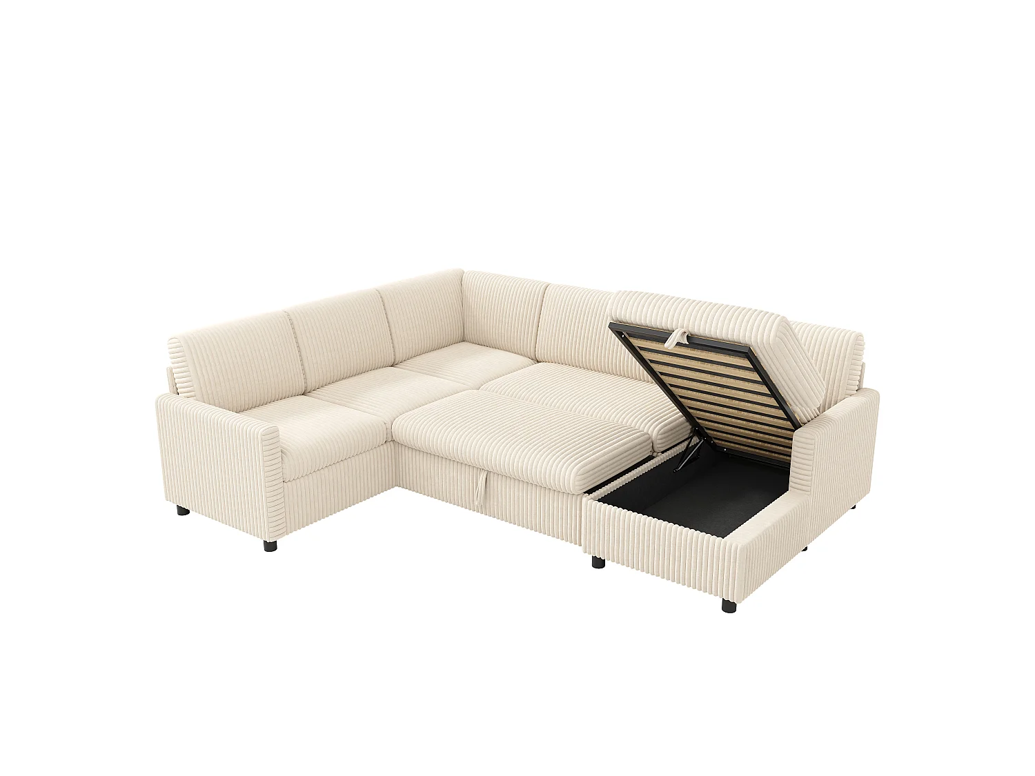 Canapé d'angle en U moderne - avec espace de rangement - avec espace de rangement - canapé convertible avec fonction couchage - velours côtelé - beige