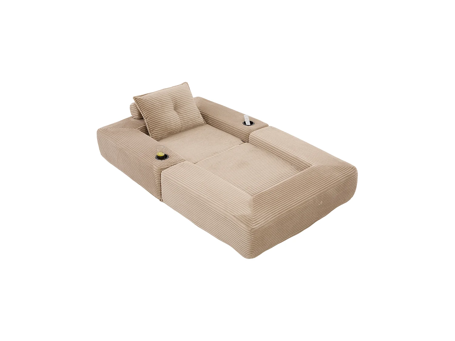 Canapé convertible en velours côtelé avec poche latérale et porte-gobelet - Couleur Kaki