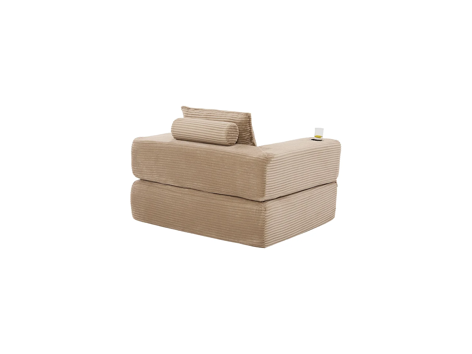 Canapé convertible en velours côtelé avec poche latérale et porte-gobelet - Couleur Kaki