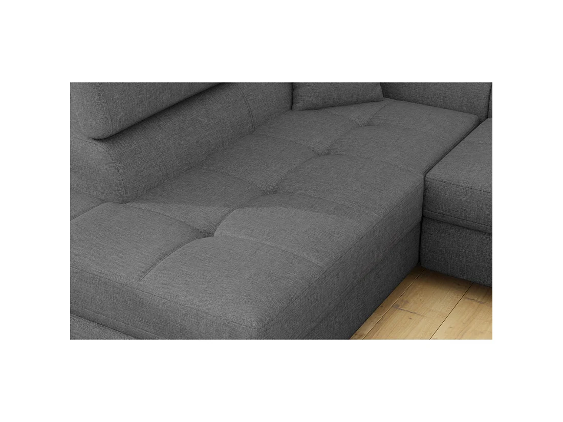 Canapé d'angle convertible MENTON gris tissu tissé – Angle gauche avec coffre