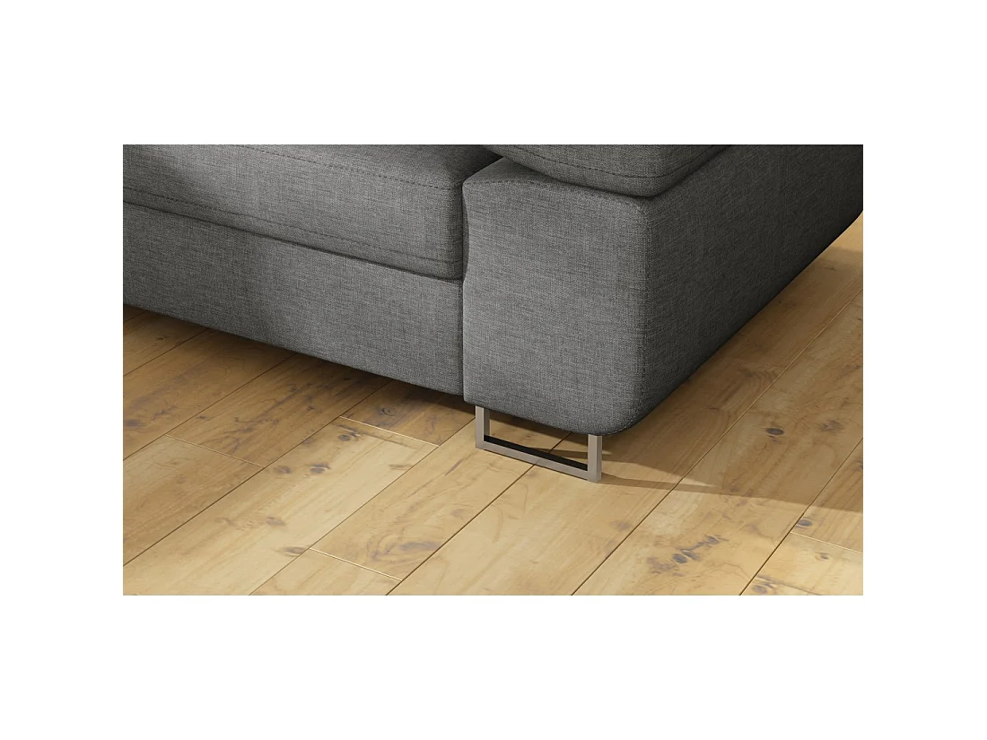 Canapé d'angle convertible MENTON gris tissu tissé – Angle gauche avec coffre