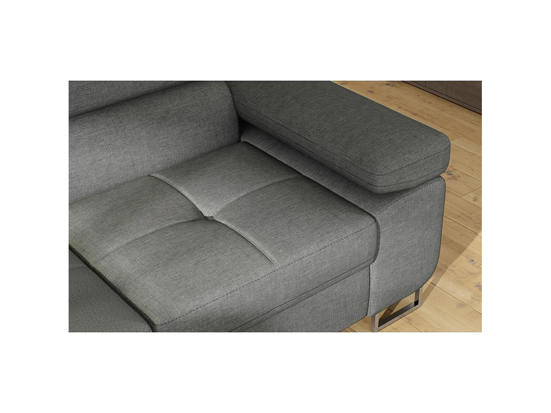 Canapé d'angle convertible MENTON gris tissu tissé – Angle gauche avec coffre