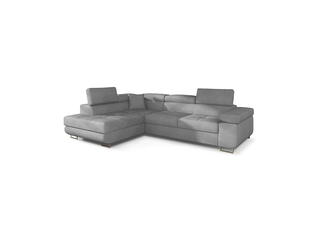 Canapé d'angle convertible MENTON gris – Angle gauche avec coffre