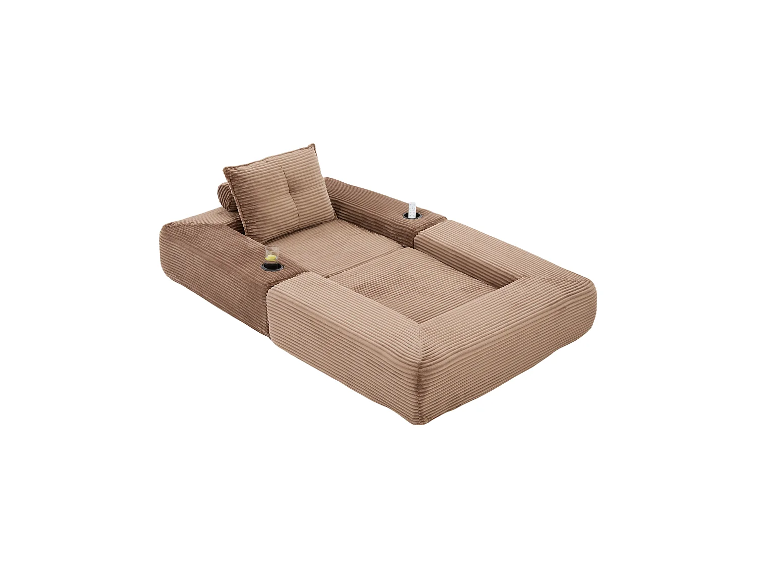 Canapé convertible en velours côtelé avec poche latérale et porte-gobelet - Marron