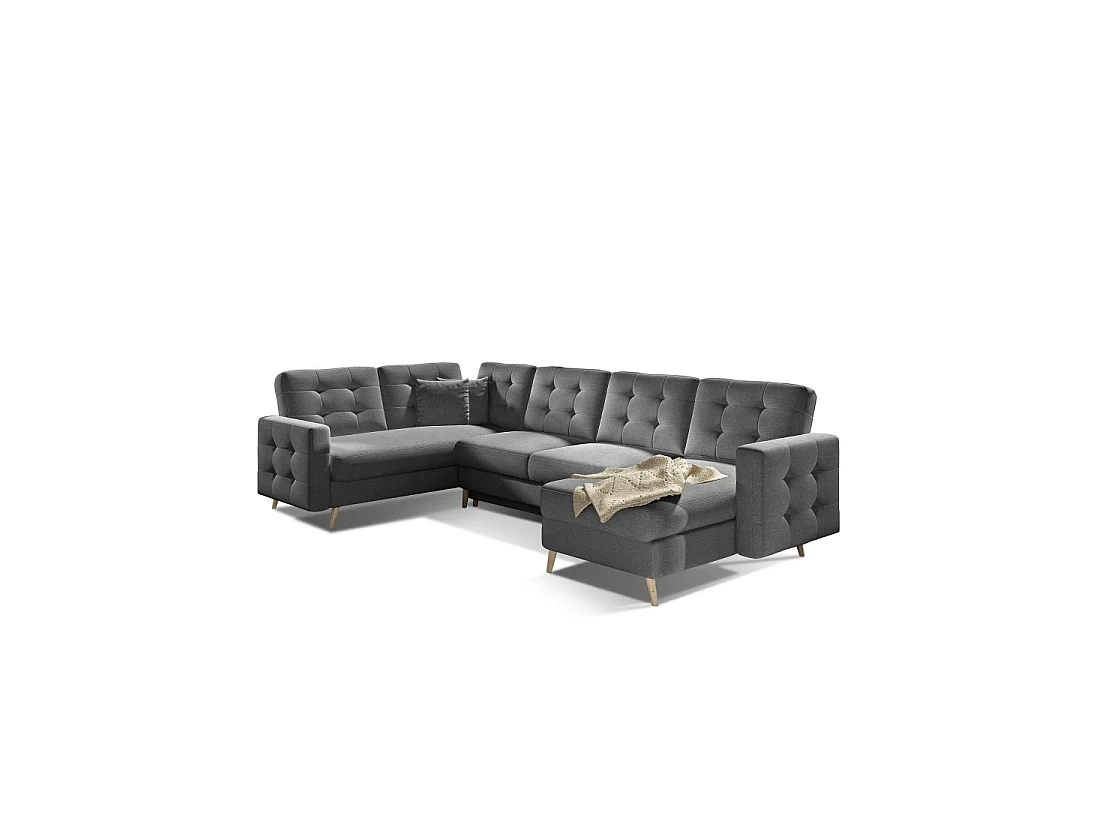 Canapé d'angle panoramique convertible U HASGARD 326 cm gris foncé avec coffre