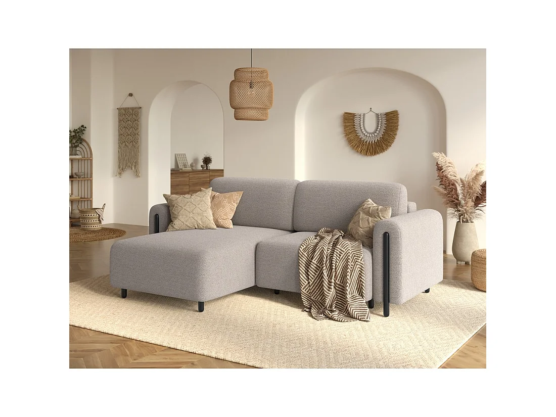 Canapé d'angle convertible ARVESSA beige sable – Angle gauche avec coffre