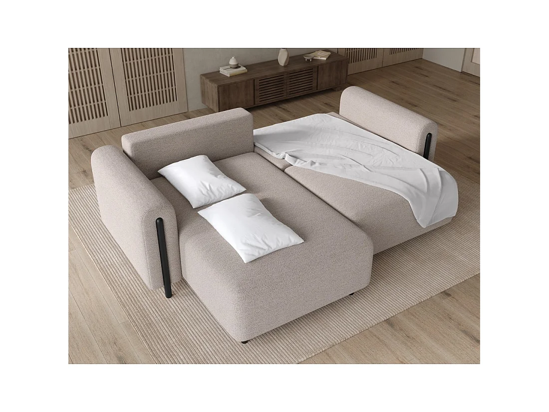 Canapé d'angle convertible ARVESSA beige sable – Angle gauche avec coffre