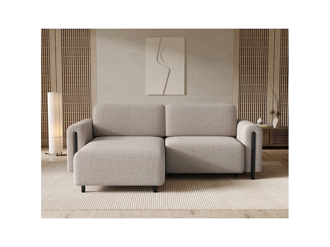 Canapé d'angle convertible ARVESSA beige sable – Angle gauche avec coffre