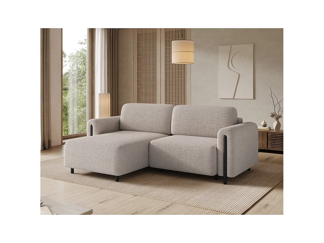 Canapé d'angle convertible ARVESSA beige sable – Angle gauche avec coffre