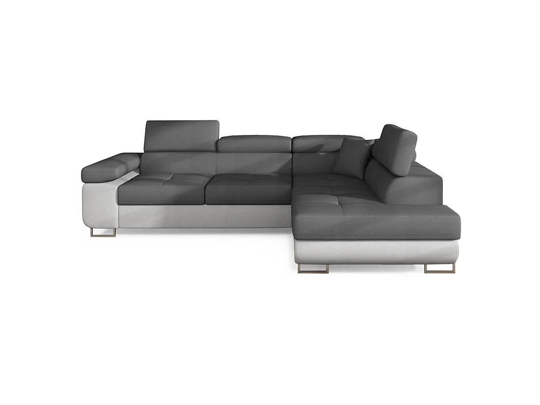 Canapé d'angle convertible MENTON gris et blanc – Angle droit avec coffre