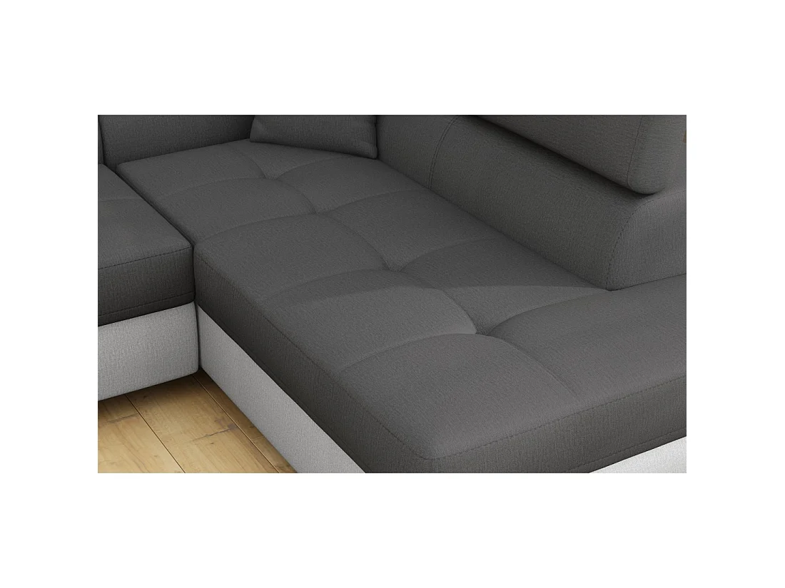 Canapé d'angle convertible MENTON gris et blanc – Angle droit avec coffre