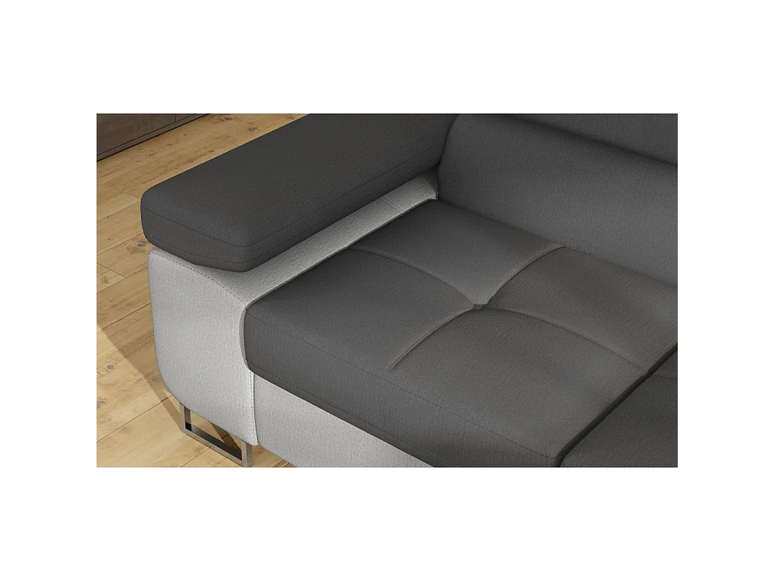 Canapé d'angle convertible MENTON gris et blanc – Angle droit avec coffre