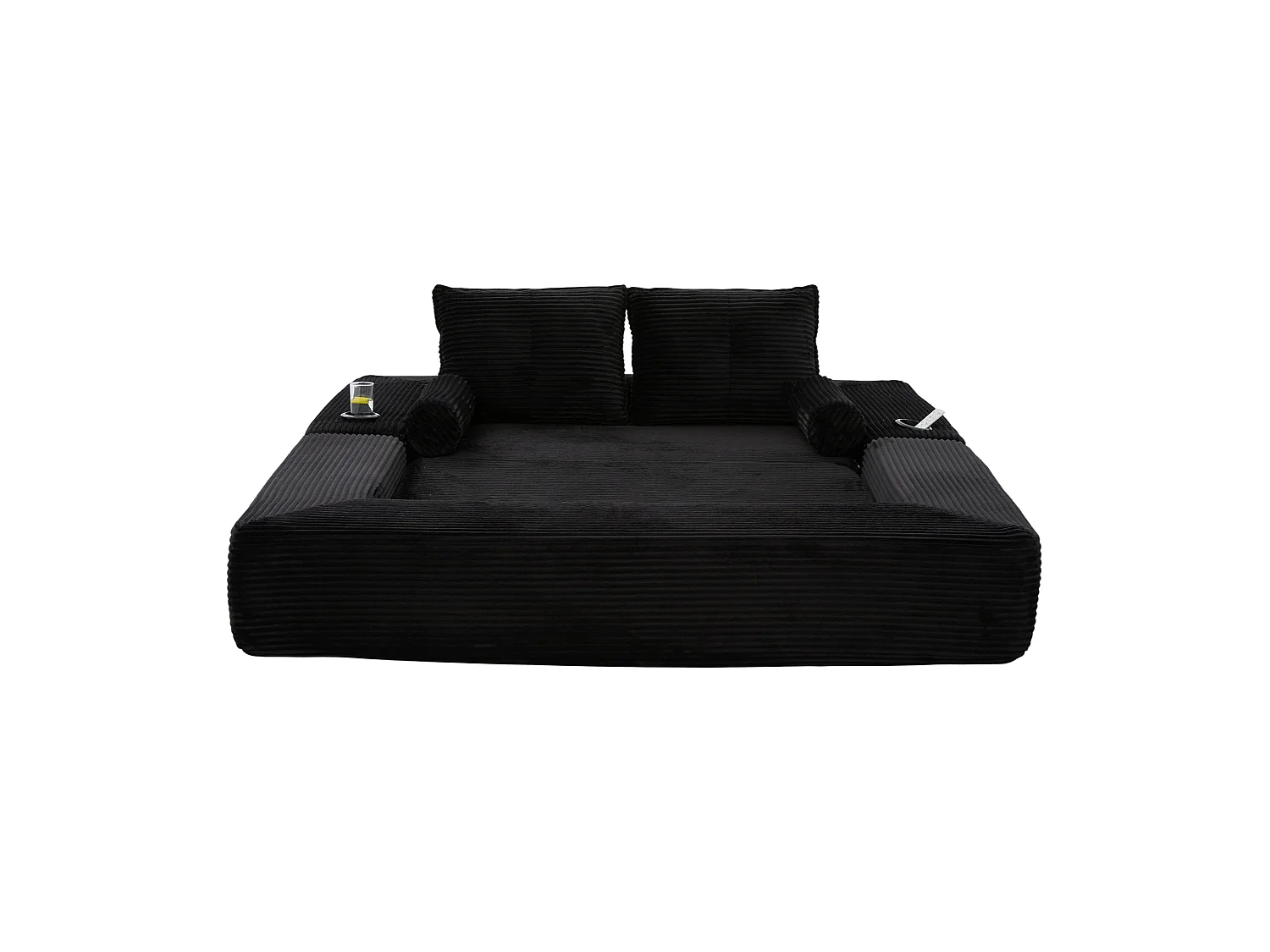 Canapé 2 places convertible avec 2 coussins - Canapé-lit en velours côtelé noir