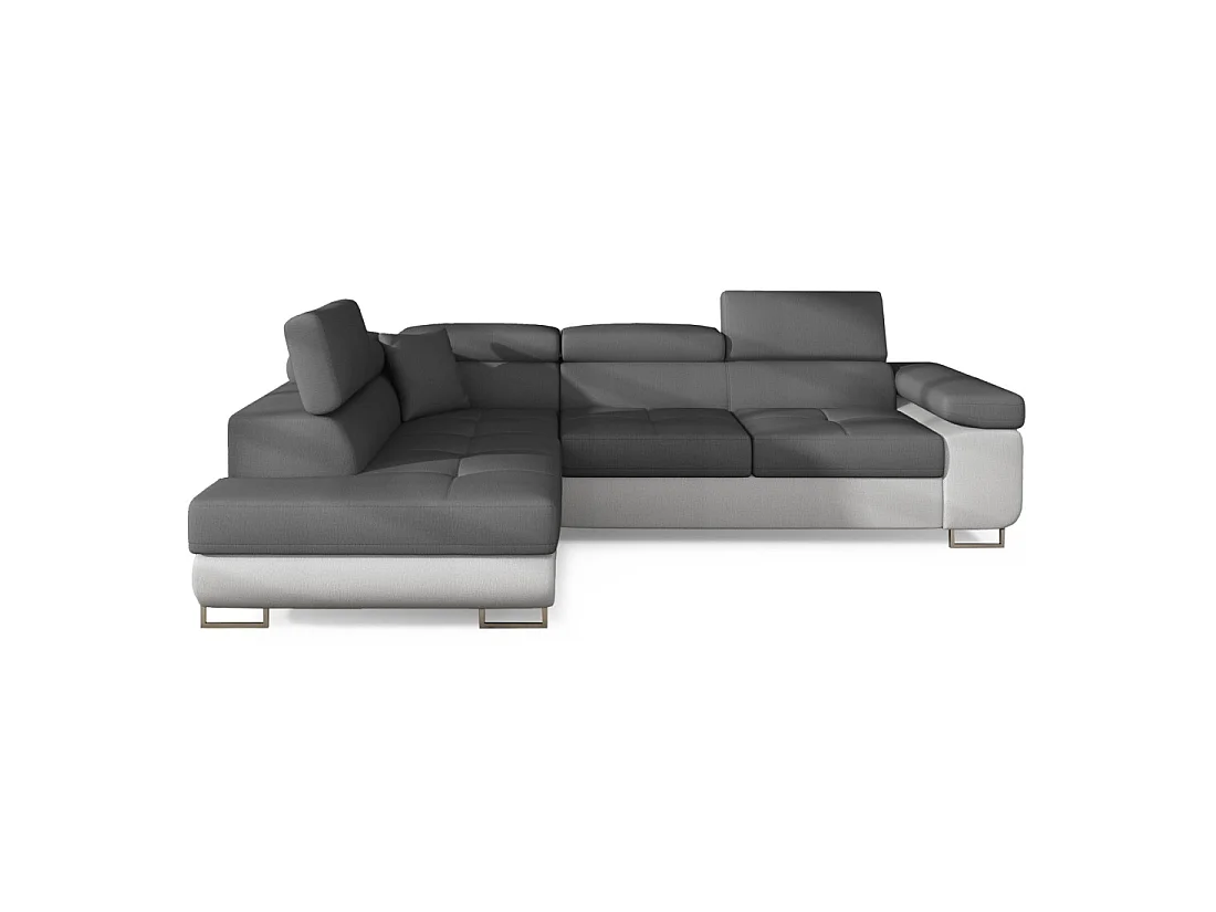 Canapé d'angle convertible MENTON gris et blanc bouclette – Angle gauche avec coffre