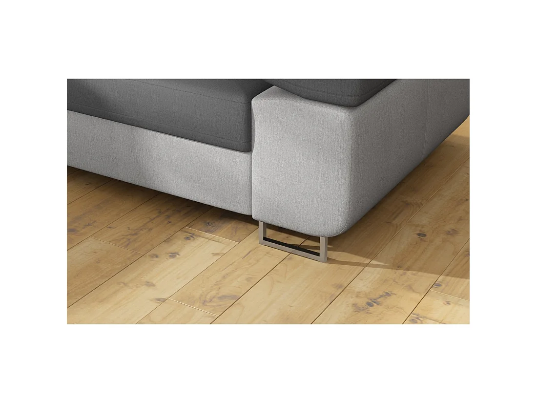 Canapé d'angle convertible MENTON gris et blanc bouclette – Angle gauche avec coffre