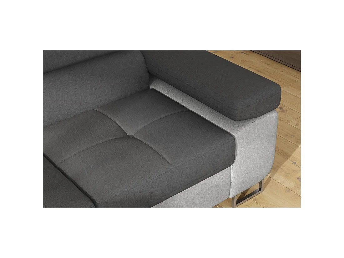 Canapé d'angle convertible MENTON gris et blanc bouclette – Angle gauche avec coffre
