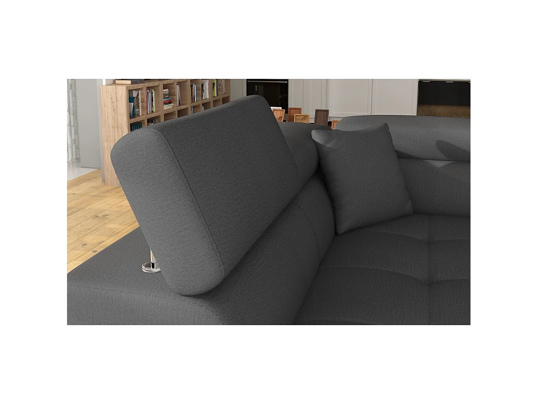 Canapé d'angle convertible MENTON gris et blanc bouclette – Angle gauche avec coffre