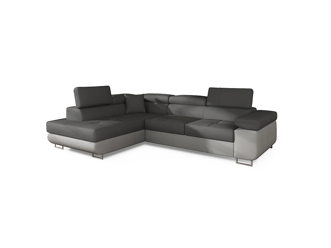 Canapé d'angle convertible MENTON gris et blanc bouclette – Angle gauche avec coffre