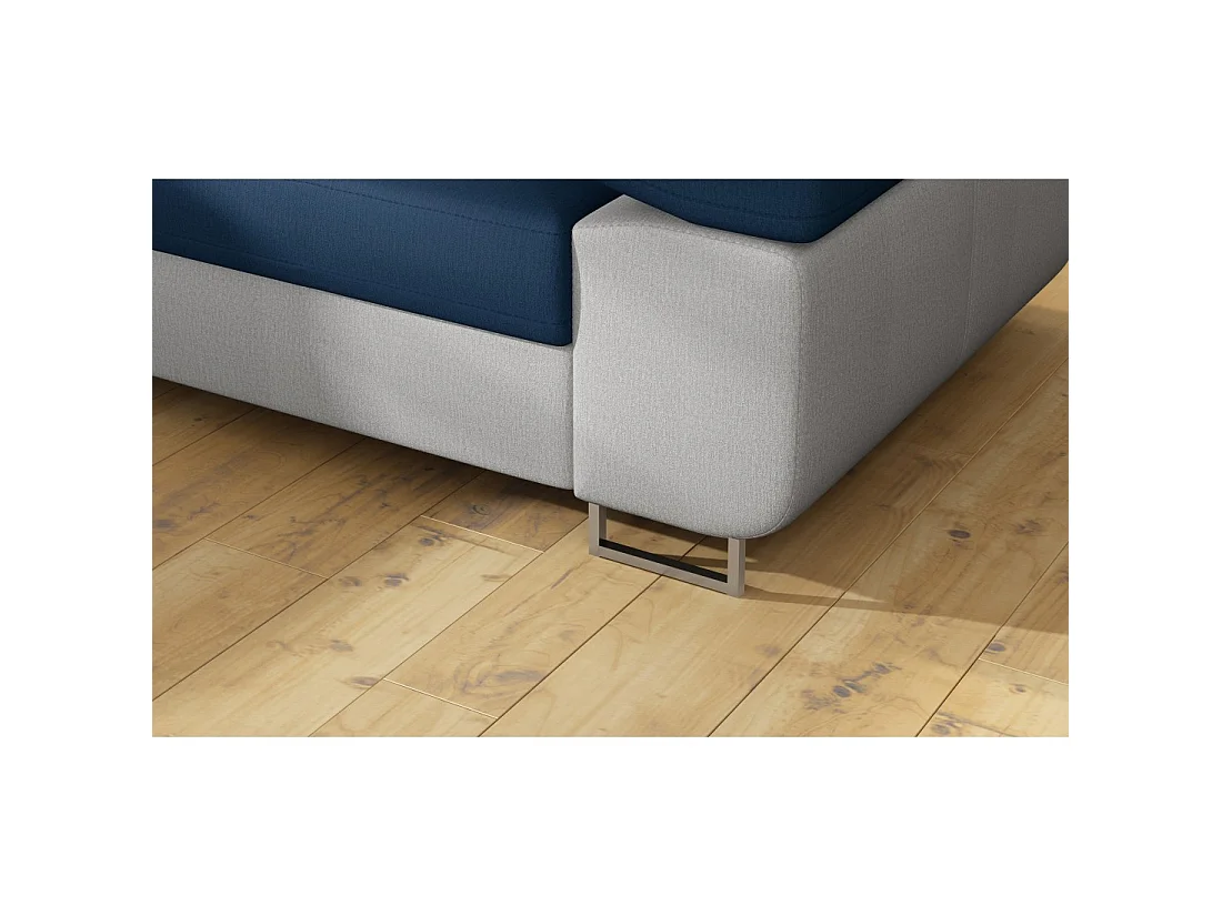 Canapé d'angle convertible MENTON bleu océan et blanc bouclette – Angle gauche avec coffre