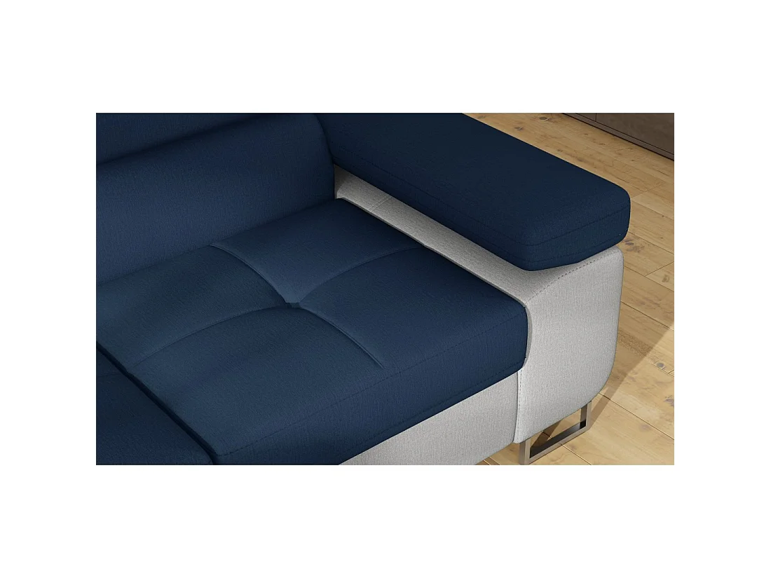 Canapé d'angle convertible MENTON bleu océan et blanc bouclette – Angle gauche avec coffre