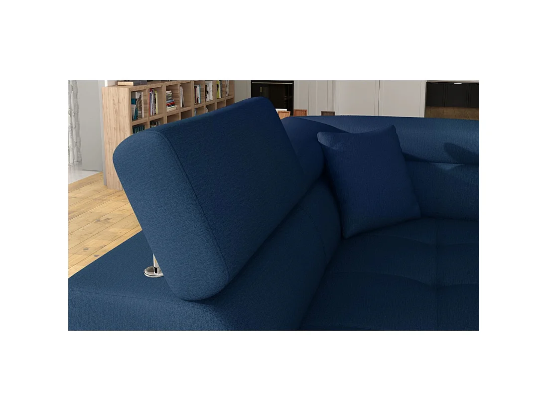 Canapé d'angle convertible MENTON bleu océan et blanc bouclette – Angle gauche avec coffre