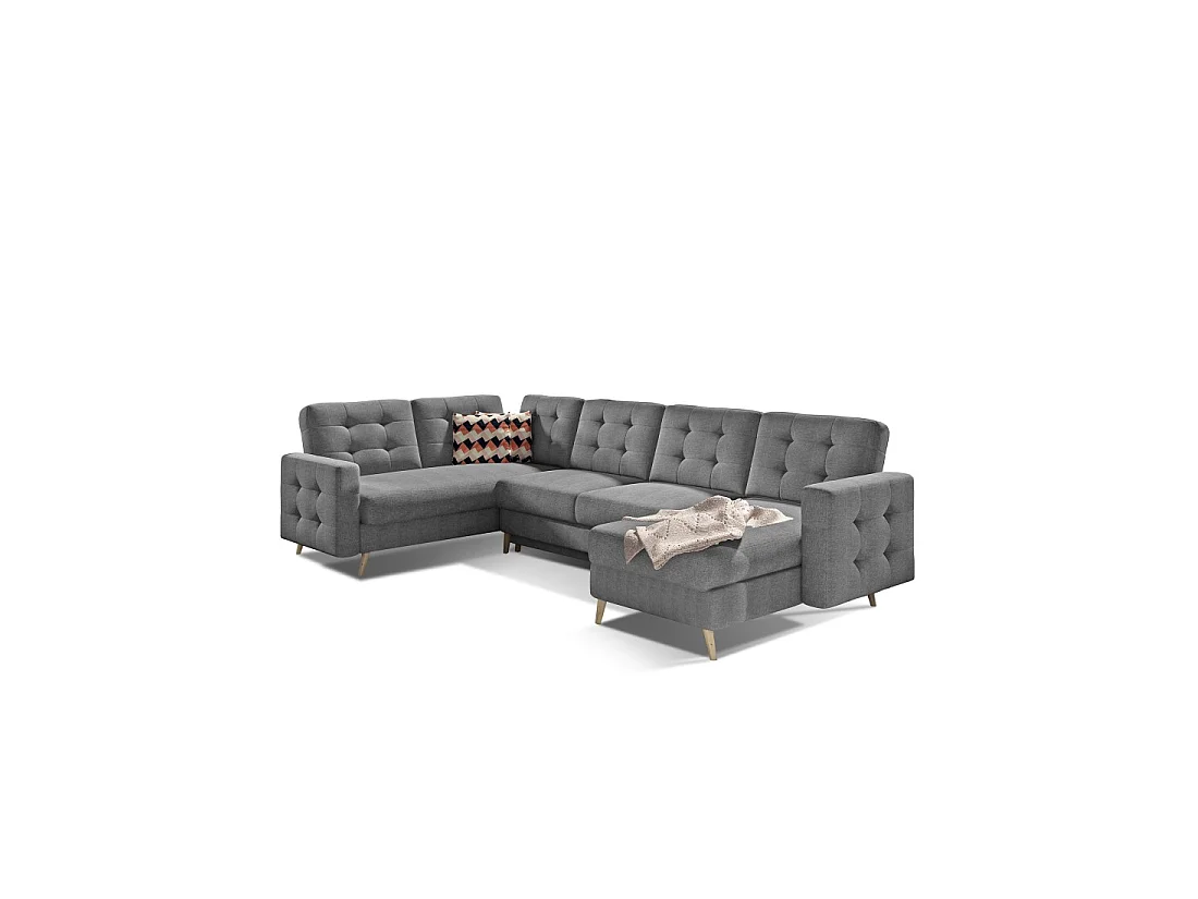 Canapé d'angle panoramique convertible HASGARD U 326 cm gris foncé avec coffre