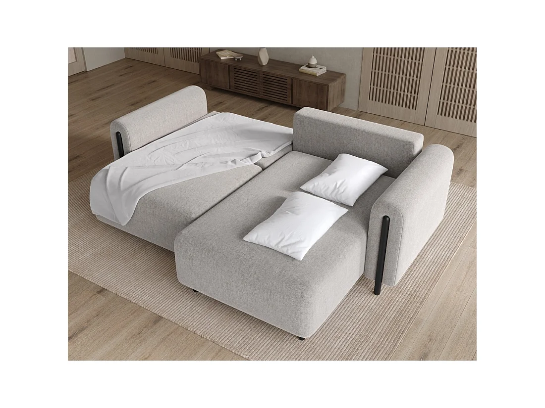 Canapé d'angle convertible ARVESSA gris clair bouclette – Angle droit