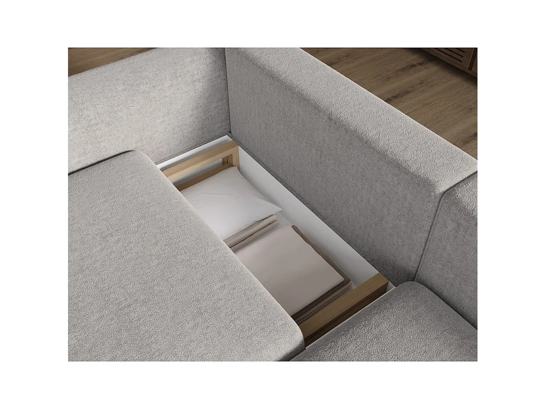 Canapé d'angle convertible ARVESSA gris clair bouclette – Angle droit