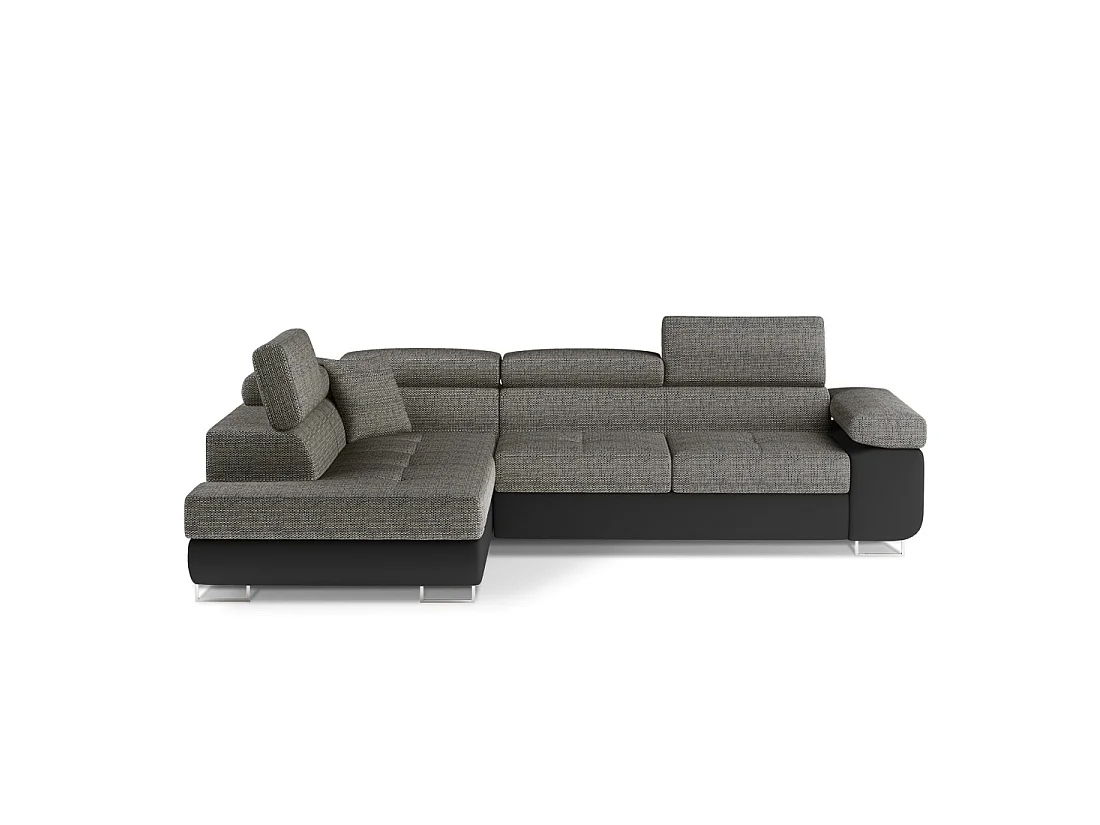 Canapé d'angle convertible MENTON gris et noir bouclé – Angle gauche avec coffre