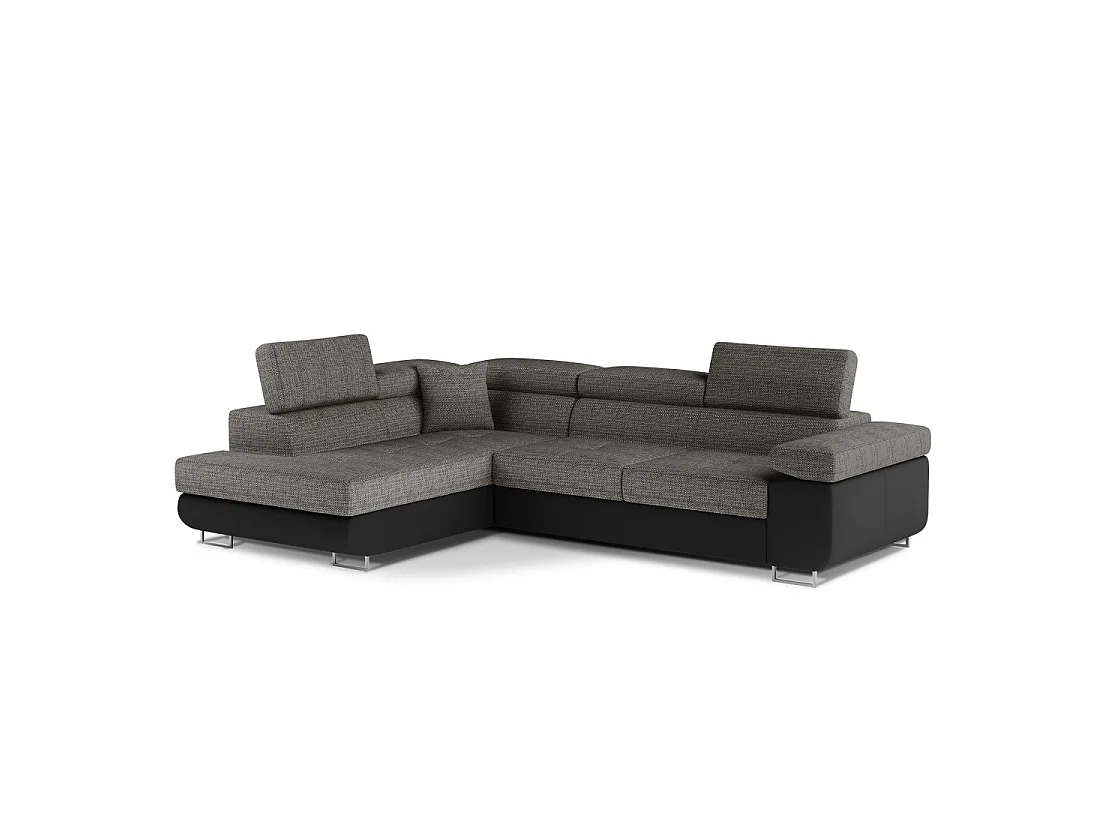 Canapé d'angle convertible MENTON gris et noir bouclé – Angle gauche avec coffre