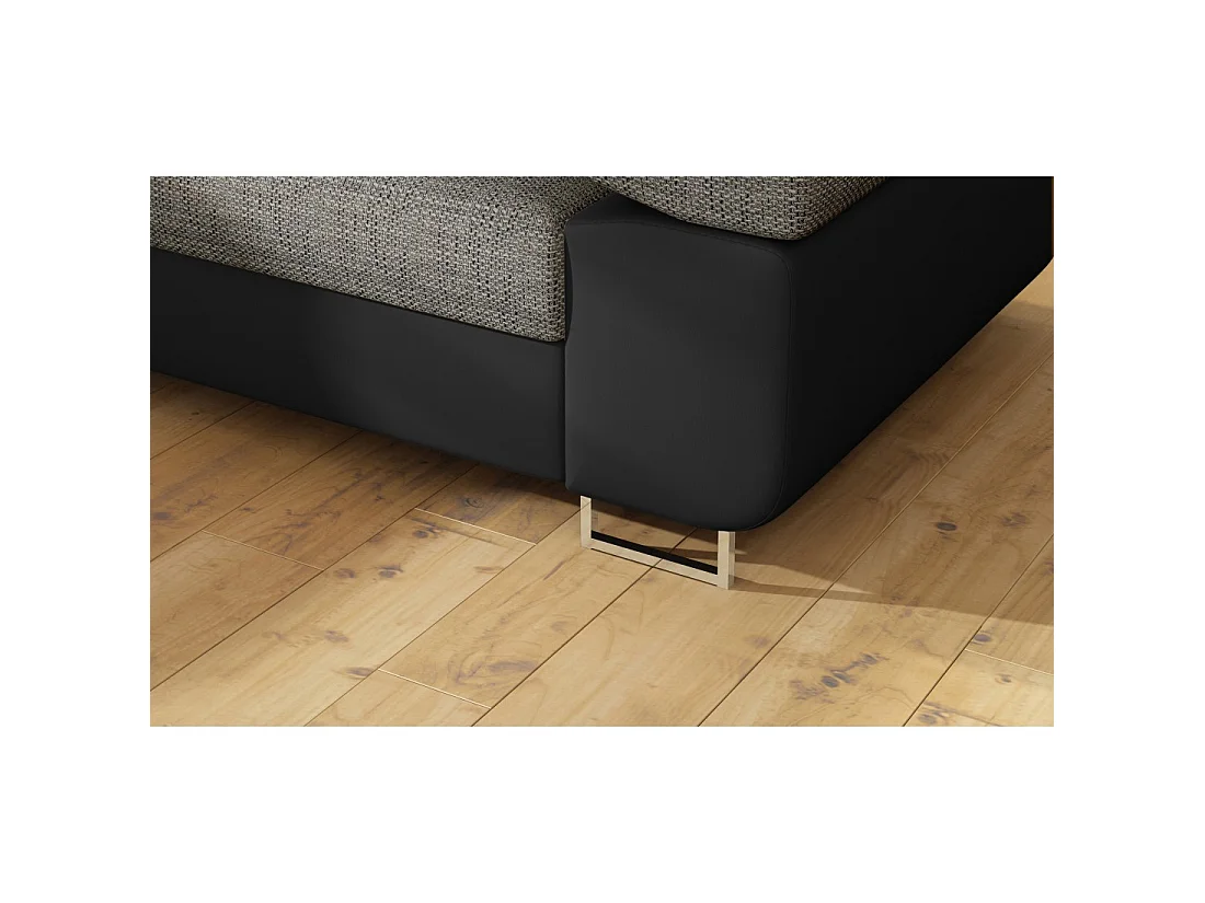 Canapé d'angle convertible MENTON gris et noir bouclé – Angle gauche avec coffre