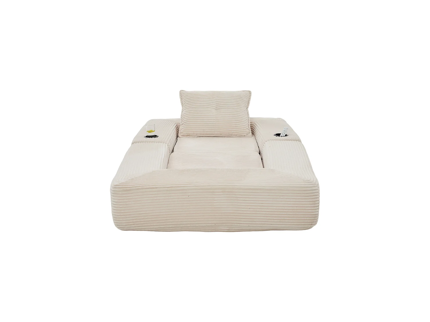 Canapé convertible en velours côtelé avec poche latérale et porte-gobelet - Beige