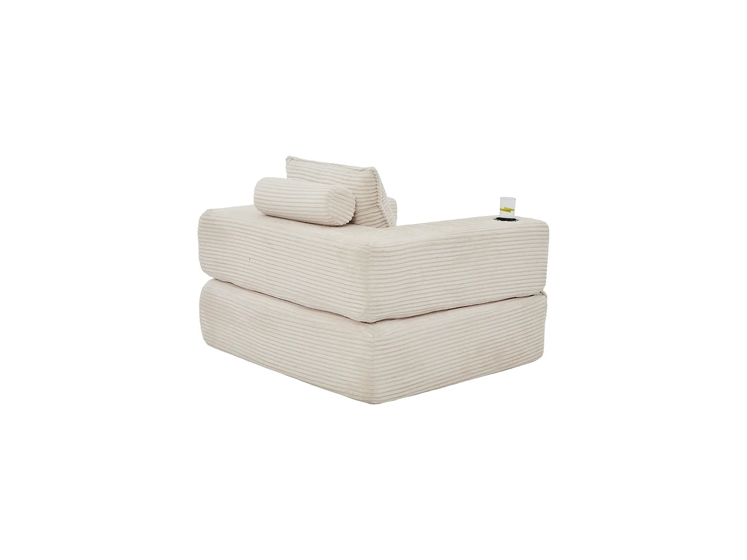 Canapé convertible en velours côtelé avec poche latérale et porte-gobelet - Beige