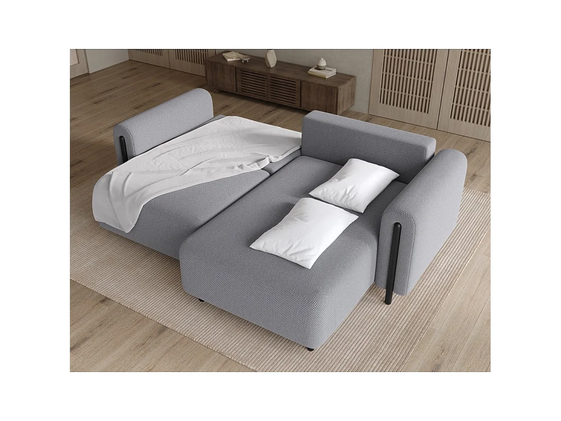 Canapé d'angle convertible ARVESSA gris clair nid d'abeille – Angle droit