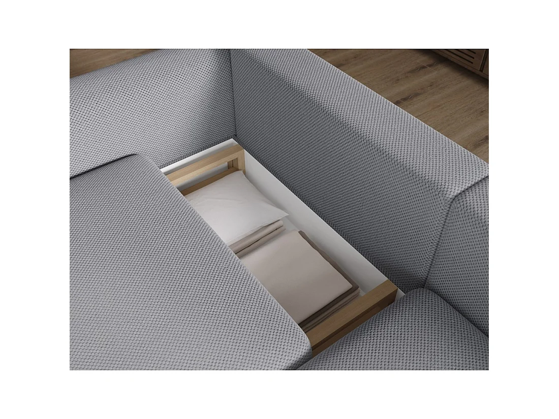 Canapé d'angle convertible ARVESSA gris clair nid d'abeille – Angle droit