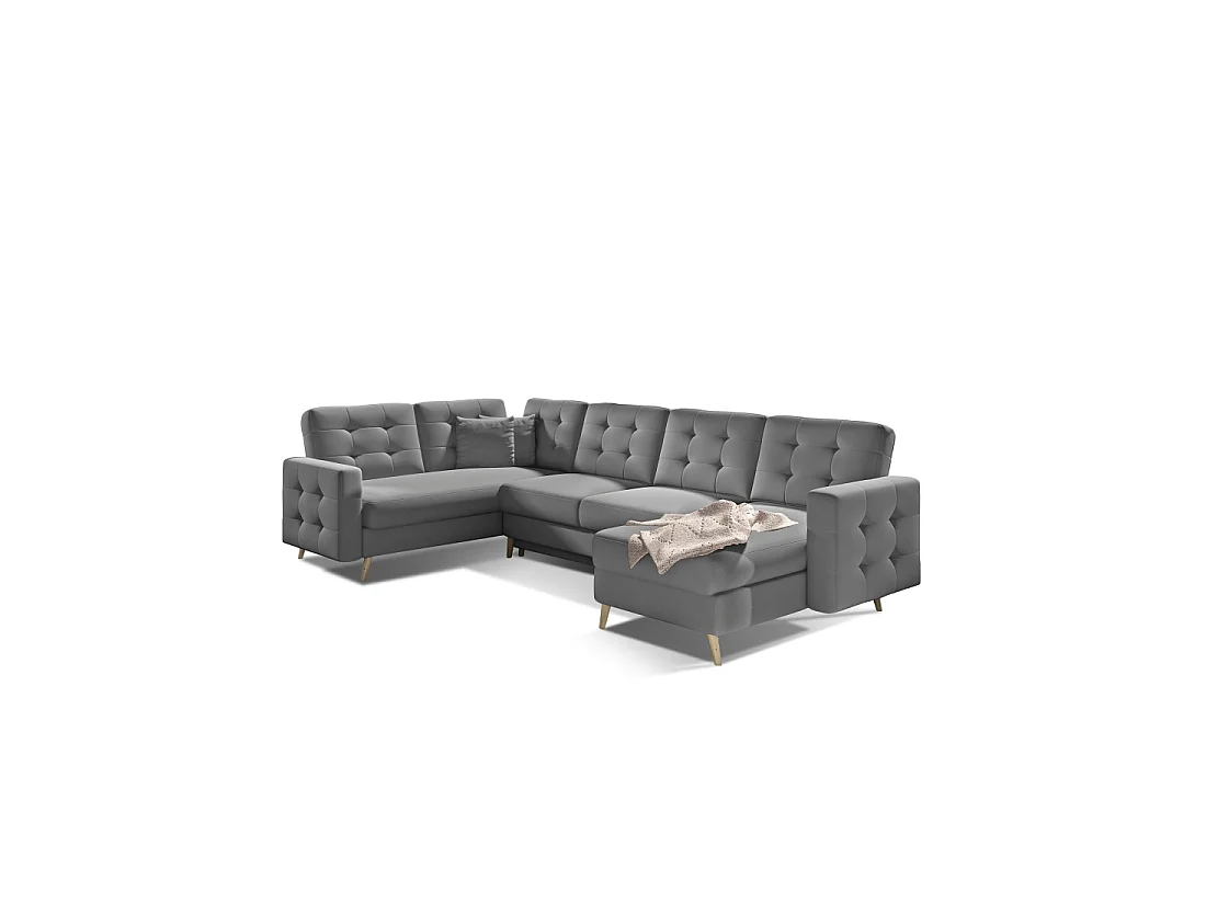 Canapé d'angle panoramique convertible HASGARD U 326 cm gris clair avec coffre