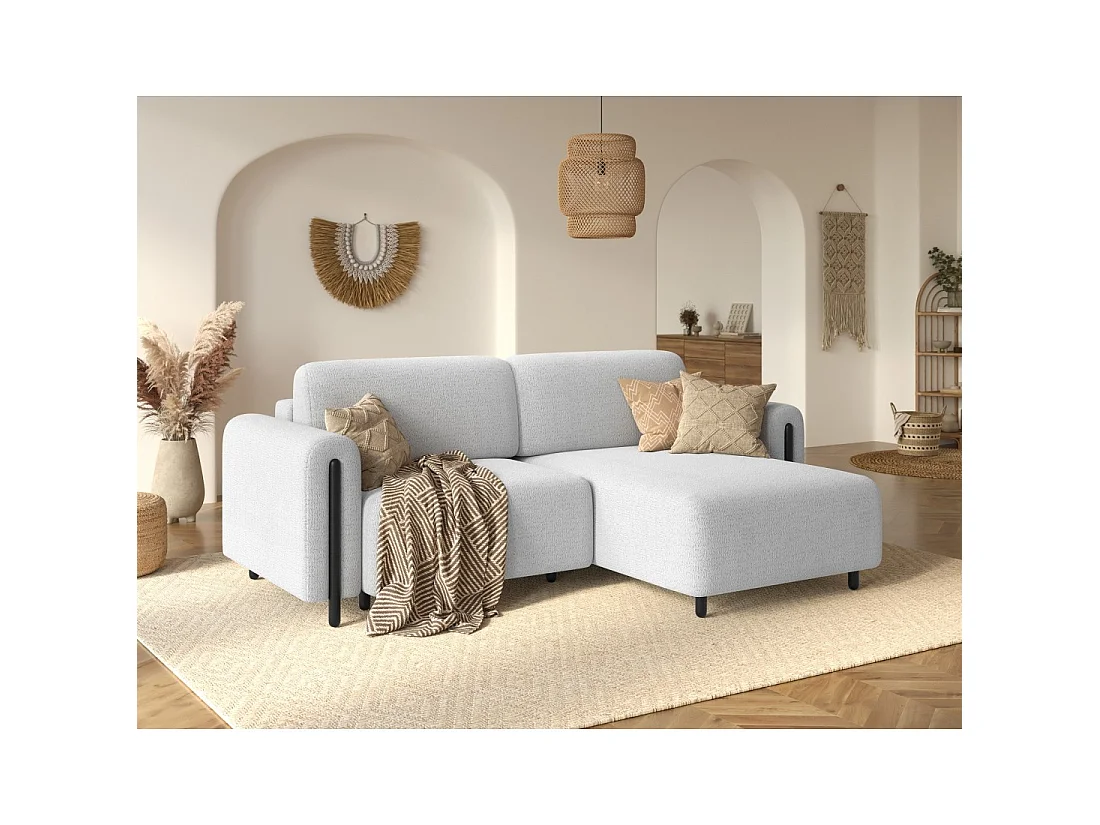 Canapé d'angle convertible ARVESSA blanc alpin chenille – Angle droit