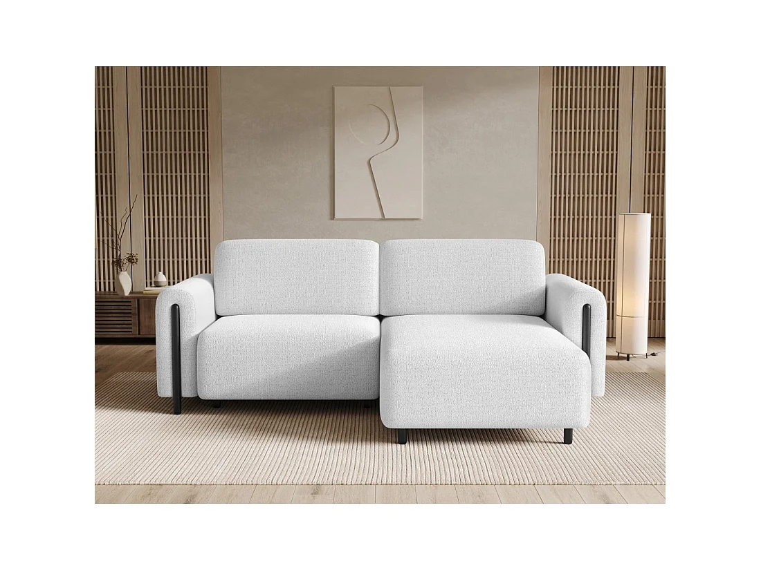Canapé d'angle convertible ARVESSA blanc alpin chenille – Angle droit