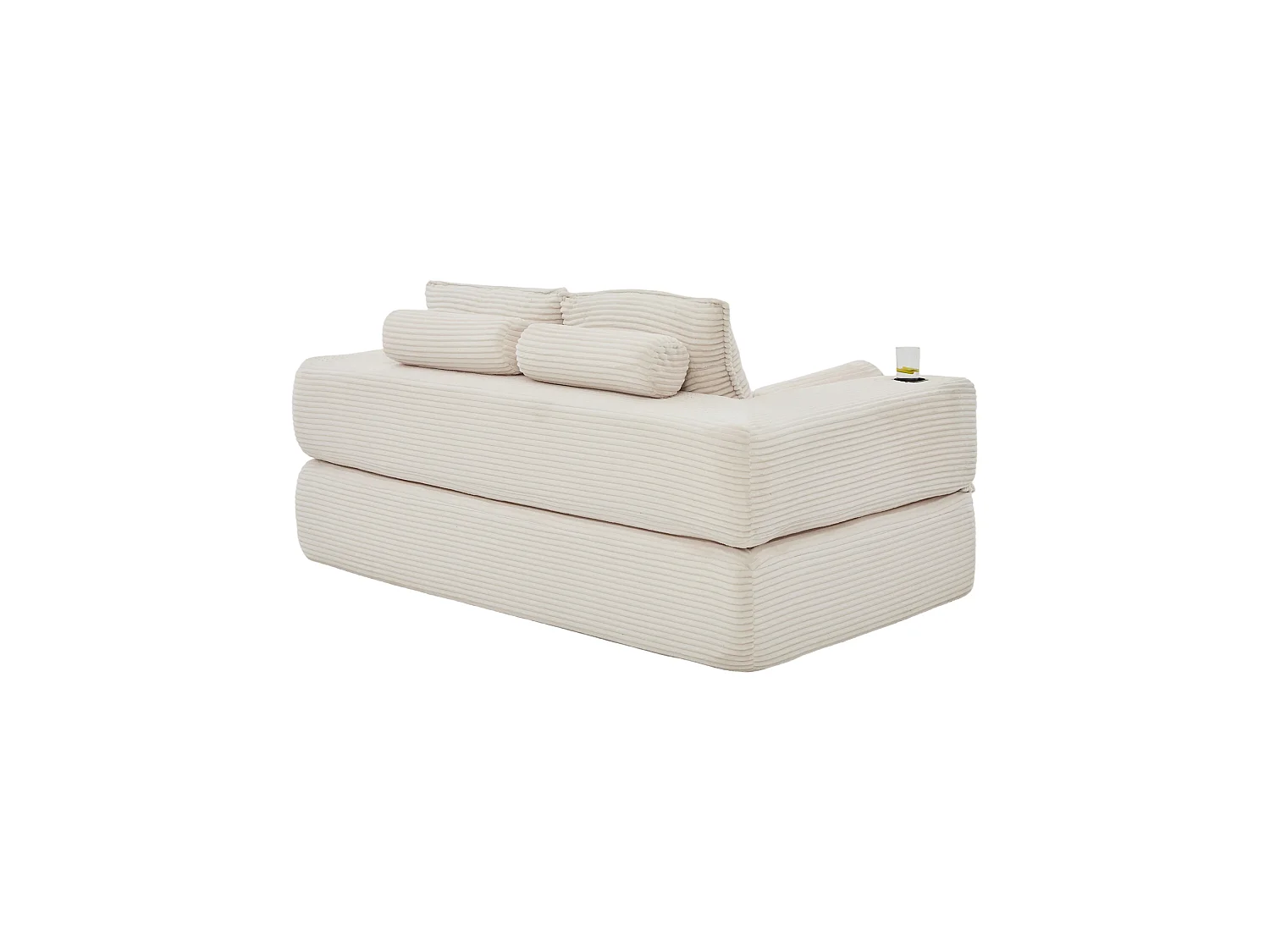 Canapé 2 places convertible avec 2 coussins - Canapé-lit en velours côtelé beige