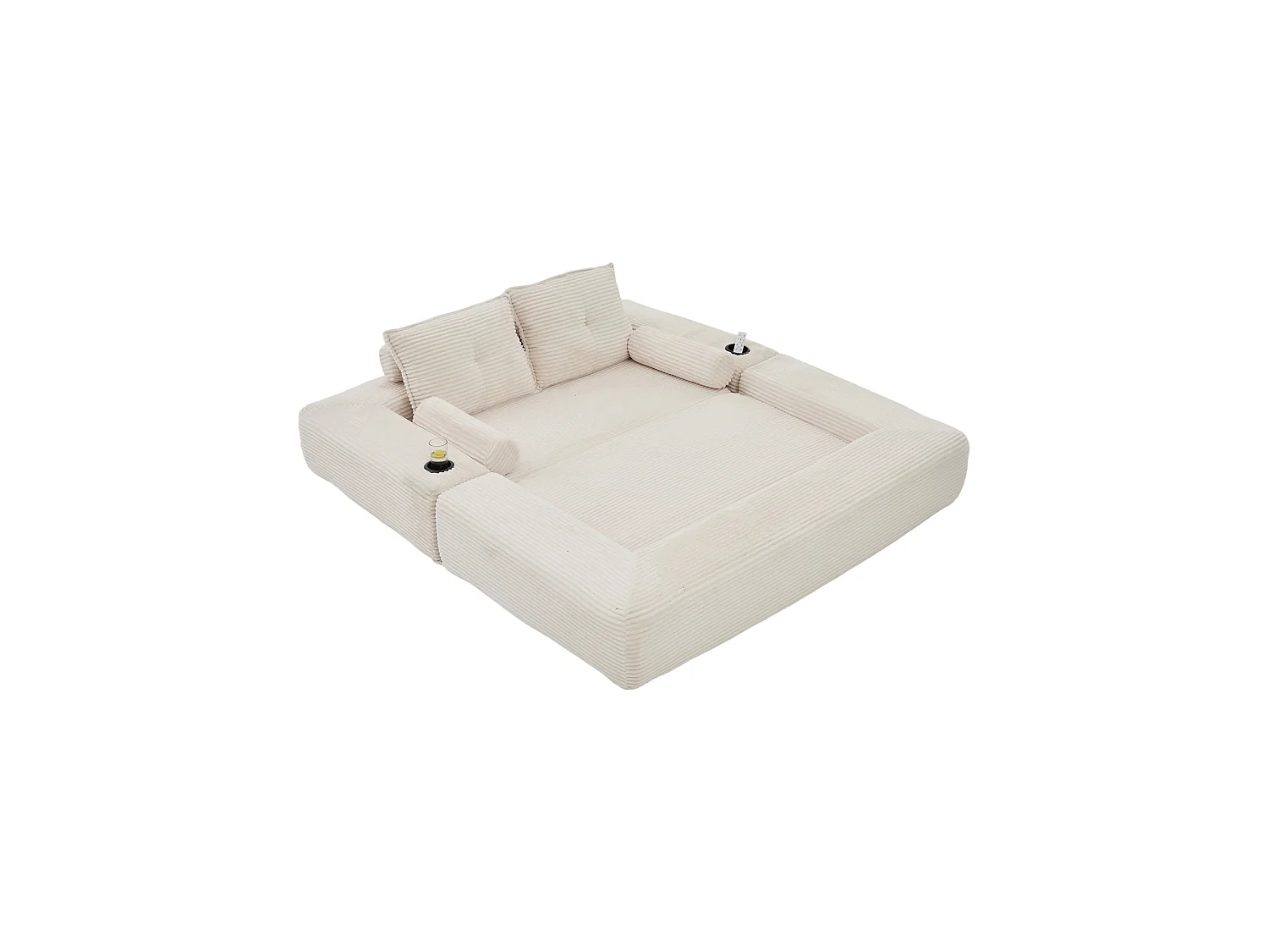 Canapé 2 places convertible avec 2 coussins - Canapé-lit en velours côtelé beige