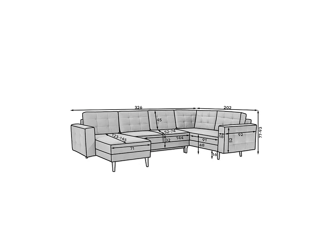 Canapé d'angle panoramique convertible U HASGARD 326 cm jaune velours avec coffre