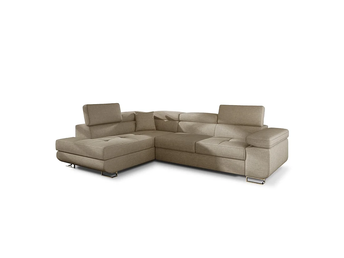 Canapé d'angle convertible MENTON beige velours – Angle gauche avec coffre