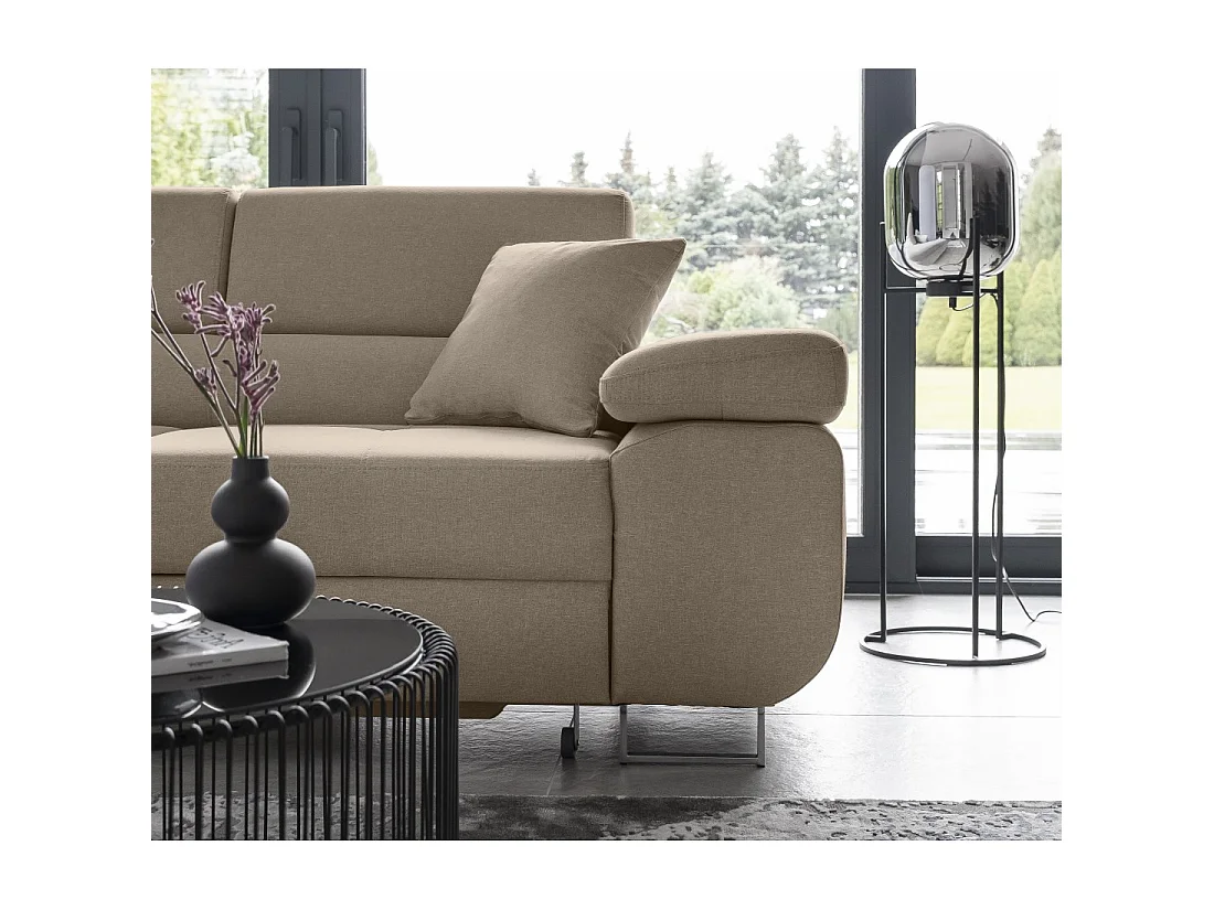 Canapé d'angle convertible MENTON beige velours – Angle gauche avec coffre